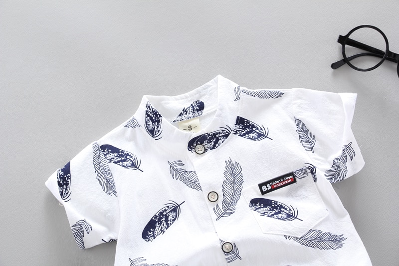 Boy's Feather Print Shirt and Shorts Set