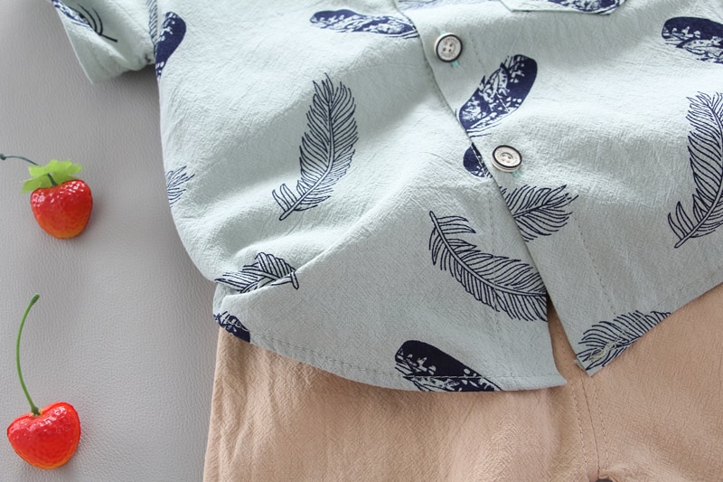 Boy's Feather Print Shirt and Shorts Set