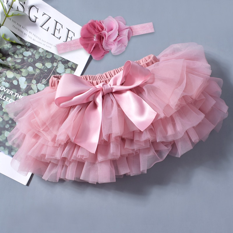 Baby Girl's Mesh Skirt with Bow and Matching Color Headband