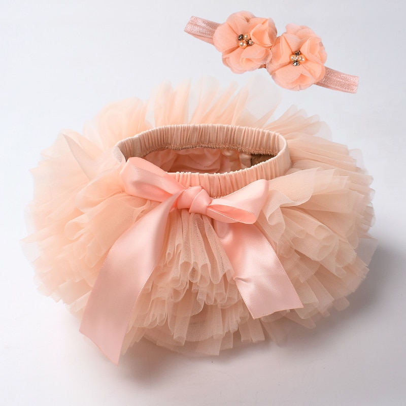 Baby Girl's Mesh Skirt with Bow and Matching Color Headband