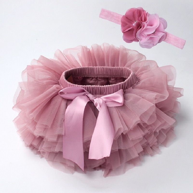 Baby Girl's Mesh Skirt with Bow and Matching Color Headband