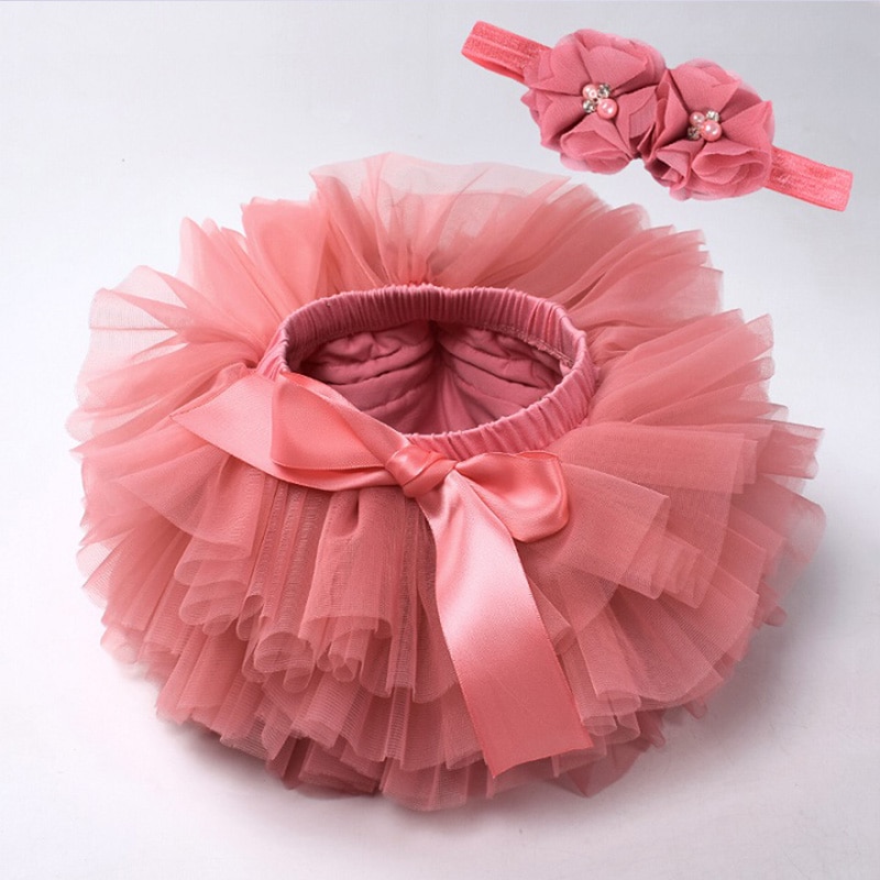 Baby Girl's Mesh Skirt with Bow and Matching Color Headband