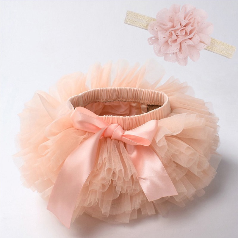 Baby Girl's Mesh Skirt with Bow and Matching Color Headband