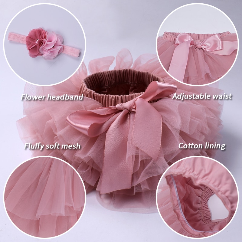 Baby Girl's Mesh Skirt with Bow and Matching Color Headband