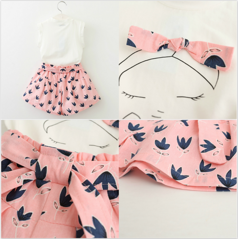 Girls' Cute Bright Printed Cotton Clothes Set