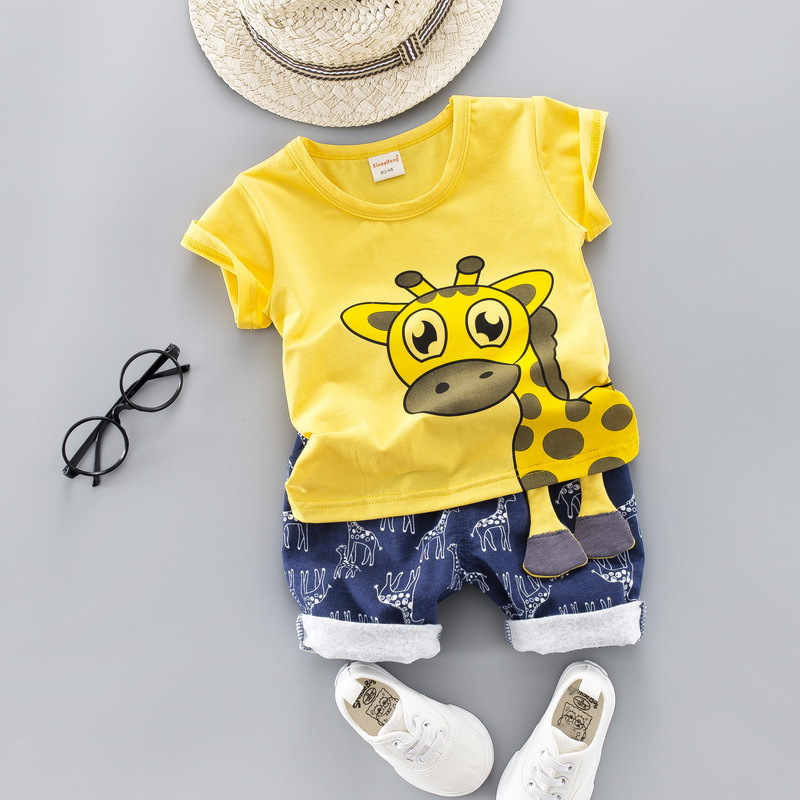 Summer Casual Giraffe Printed Clothing Set 2 Pcs