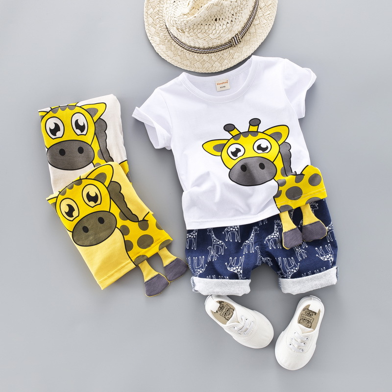 Summer Casual Giraffe Printed Clothing Set 2 Pcs