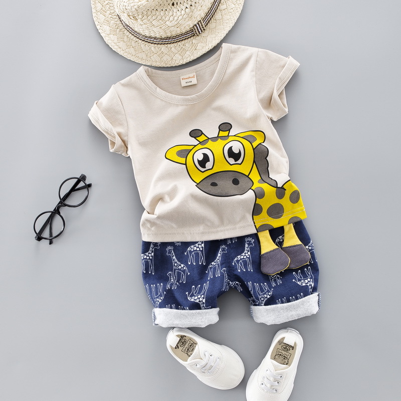 Summer Casual Giraffe Printed Clothing Set 2 Pcs